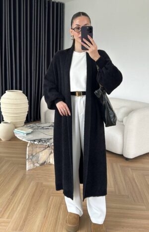 Дълга жилетка Cardigan Fluffy Black