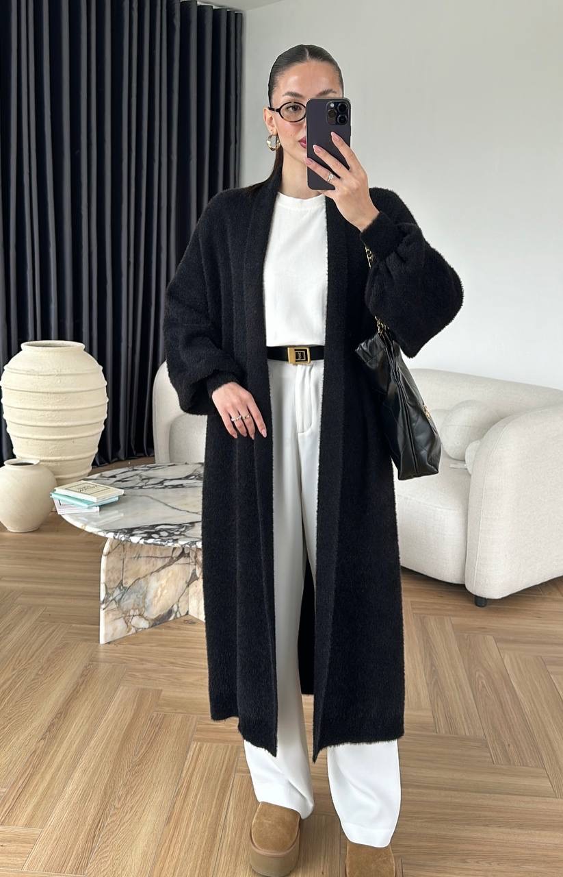 Дълга жилетка Cardigan Fluffy Black - Image 1