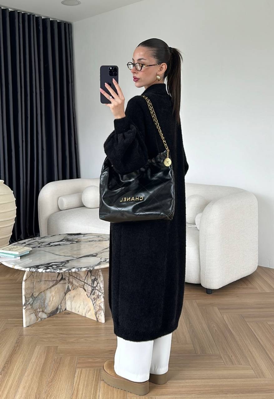 Дълга жилетка Cardigan Fluffy Black - Image 2