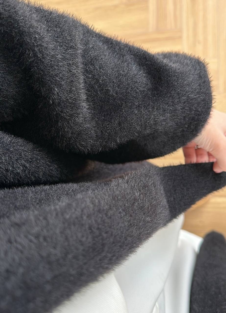 Дълга жилетка Cardigan Fluffy Black - Image 3