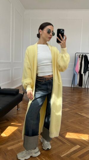 Дълга жилетка Cardigan Fluffy Yellow